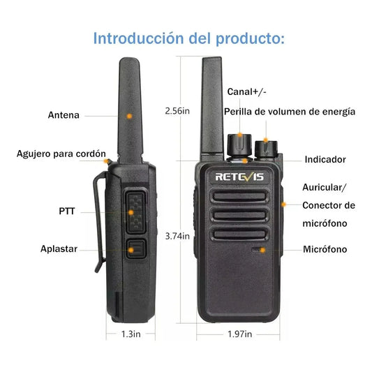 Par Radios Walkie Talkie Retevis RT68 UHF Analógico 2W 16 canales