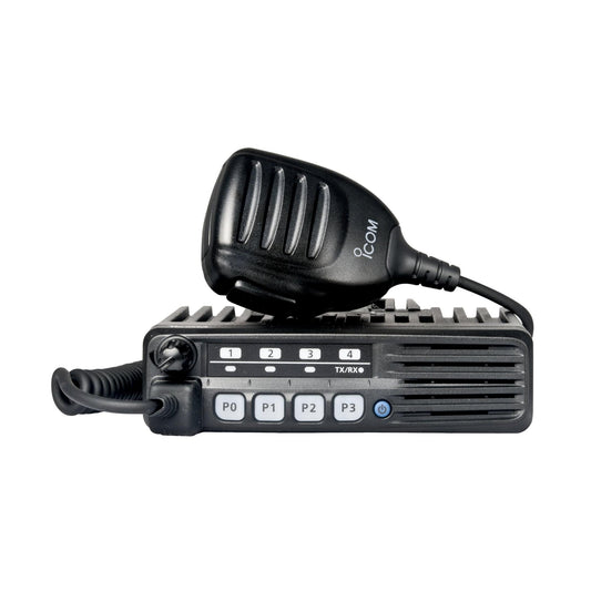 Radio Móvil iCom Analógico UHF 400-470 MHz 50 W de potencia con micrófono, cable de corriente y bracket.