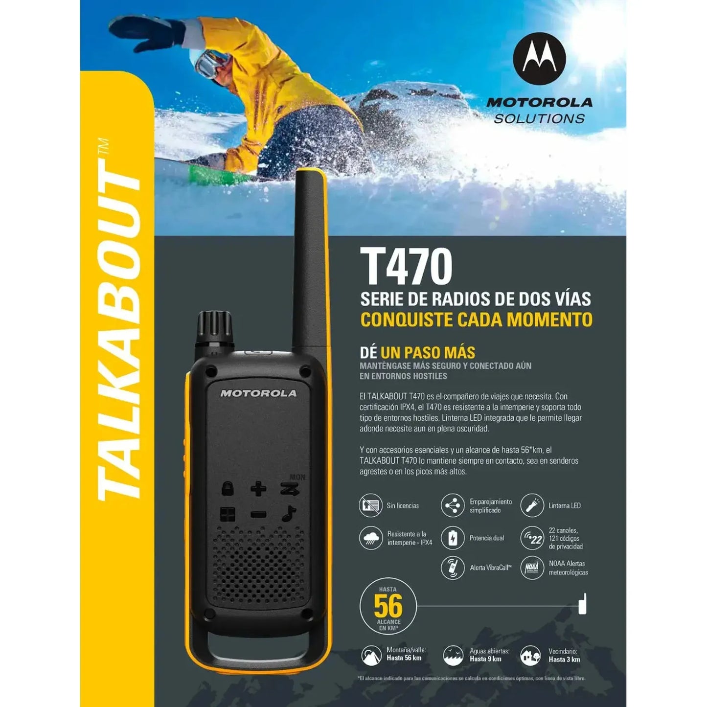 Par radios walkie talkie Motorola T470 GMRS FRS 22 canales