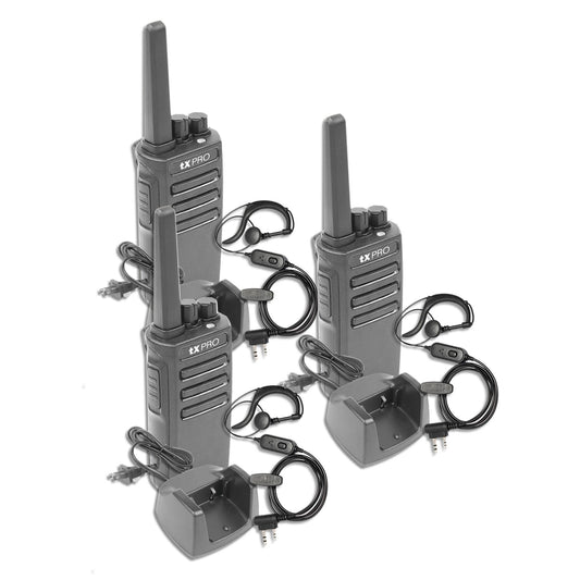 3 Radios Walkie Talkie tXPRO TX600 UHF 2W 16 canales Analógico Scrambler incluye auriculares