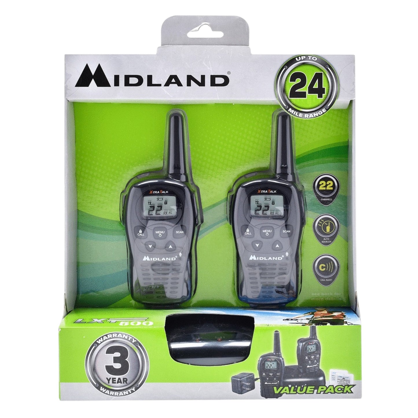 Radios Walkie Talkie Midland LXT500VP3 GMRS FRS 38km 22 canales