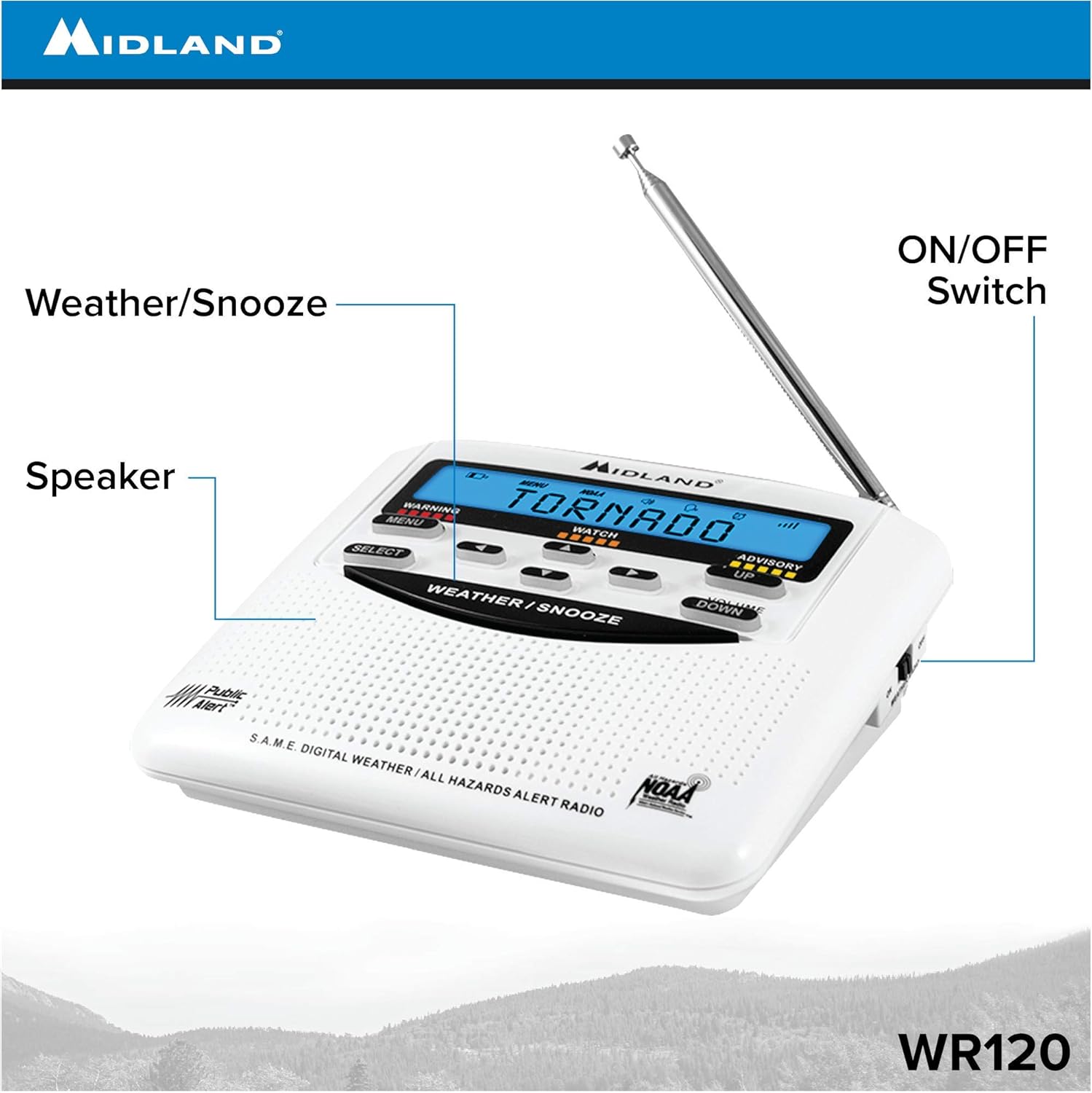 Radio meteorológico Midland WR120 con sistema alerta sísmica cobertura SASMEX S.A.M.E