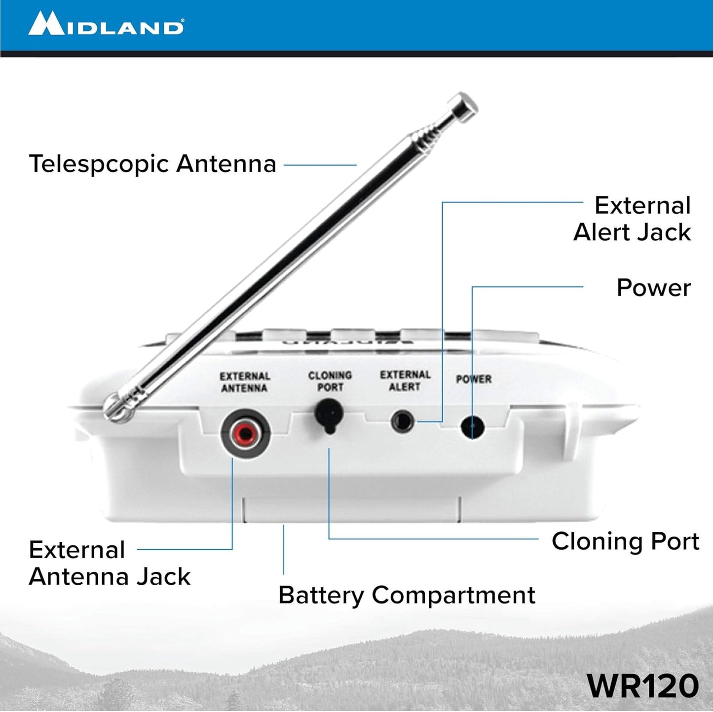 Radio meteorológico Midland WR120 con sistema alerta sísmica cobertura SASMEX S.A.M.E