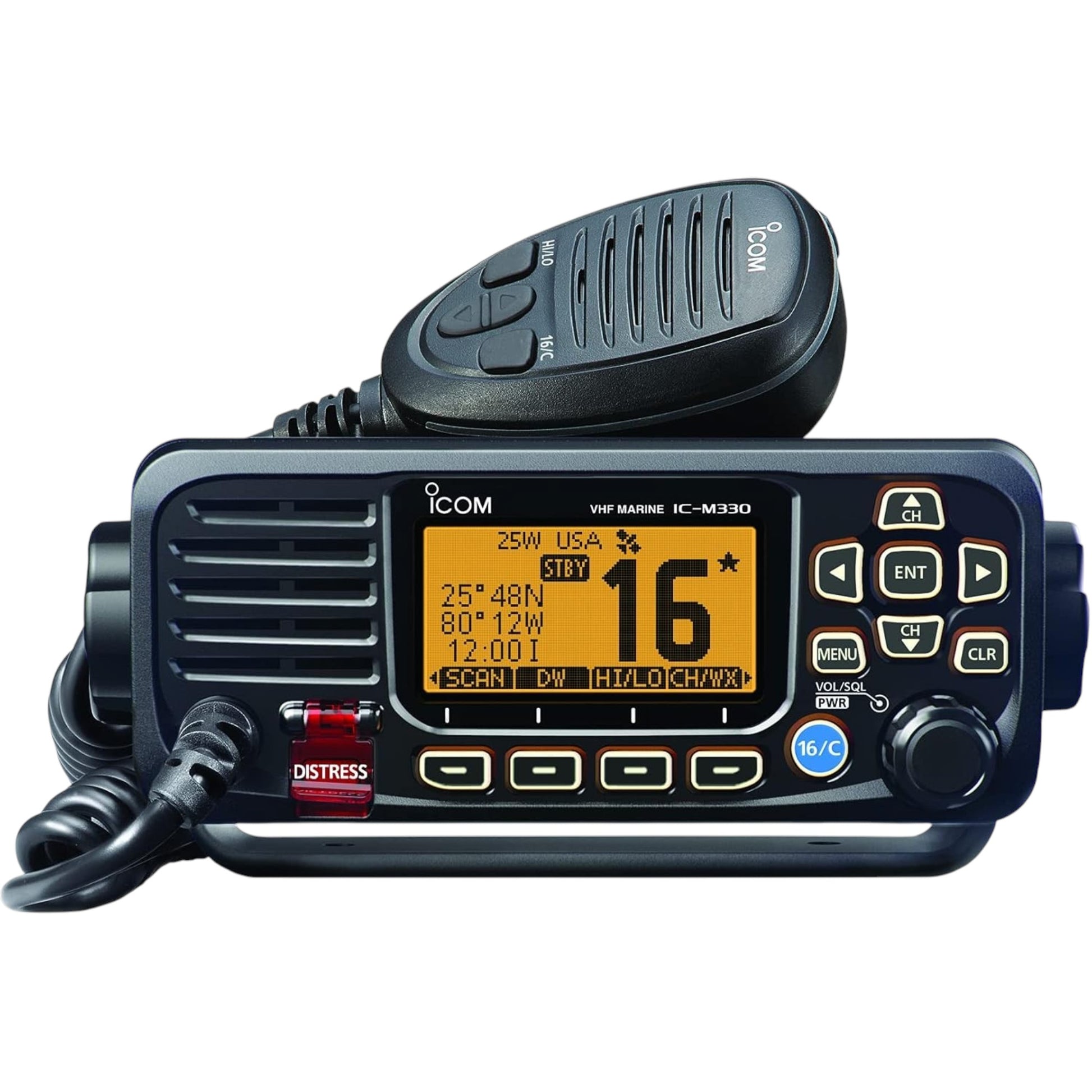 Radio Móvil Marino iCom IC-M330B clase D DSC 25W IPX7 incluye micrófono