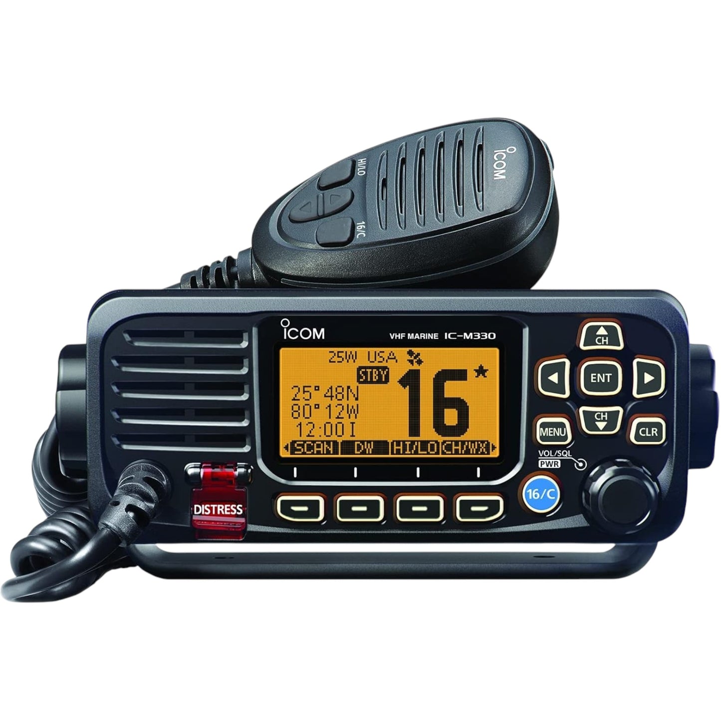 Radio Móvil Marino iCom IC-M330GB GPS interconstruido clase D DSC 25W IPX7 incluye micrófono