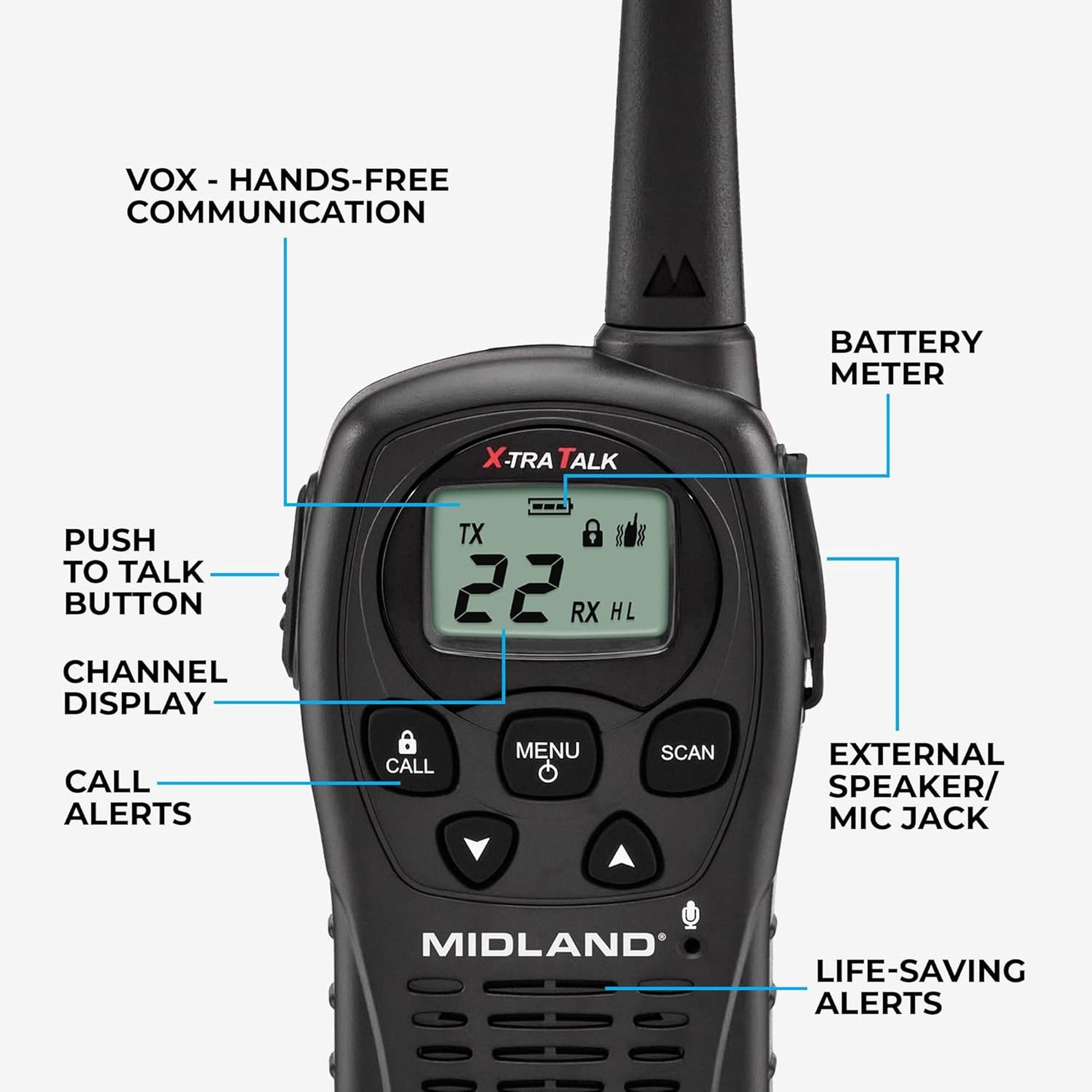 Radios Walkie Talkie Midland LXT500VP3 GMRS FRS 38km 22 canales