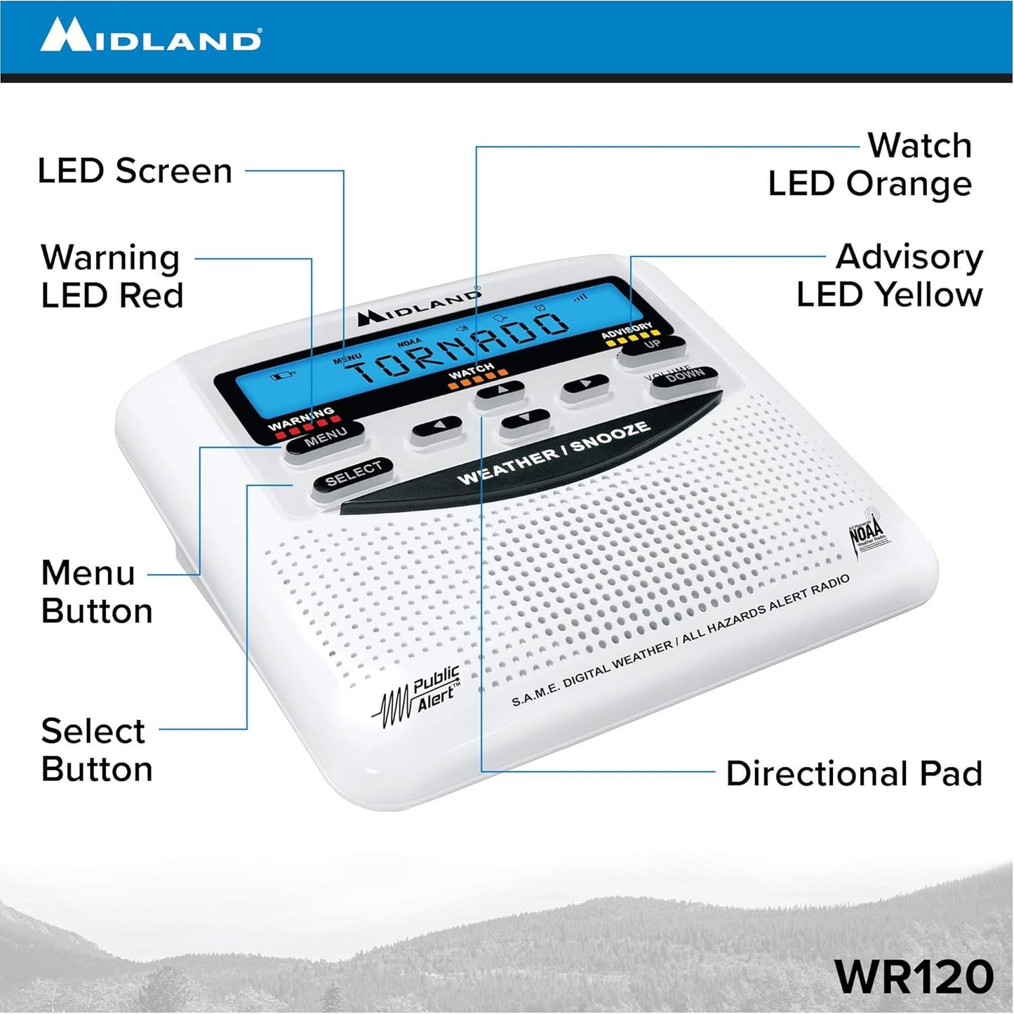 Radio meteorológico Midland WR120 con sistema alerta sísmica cobertura SASMEX S.A.M.E