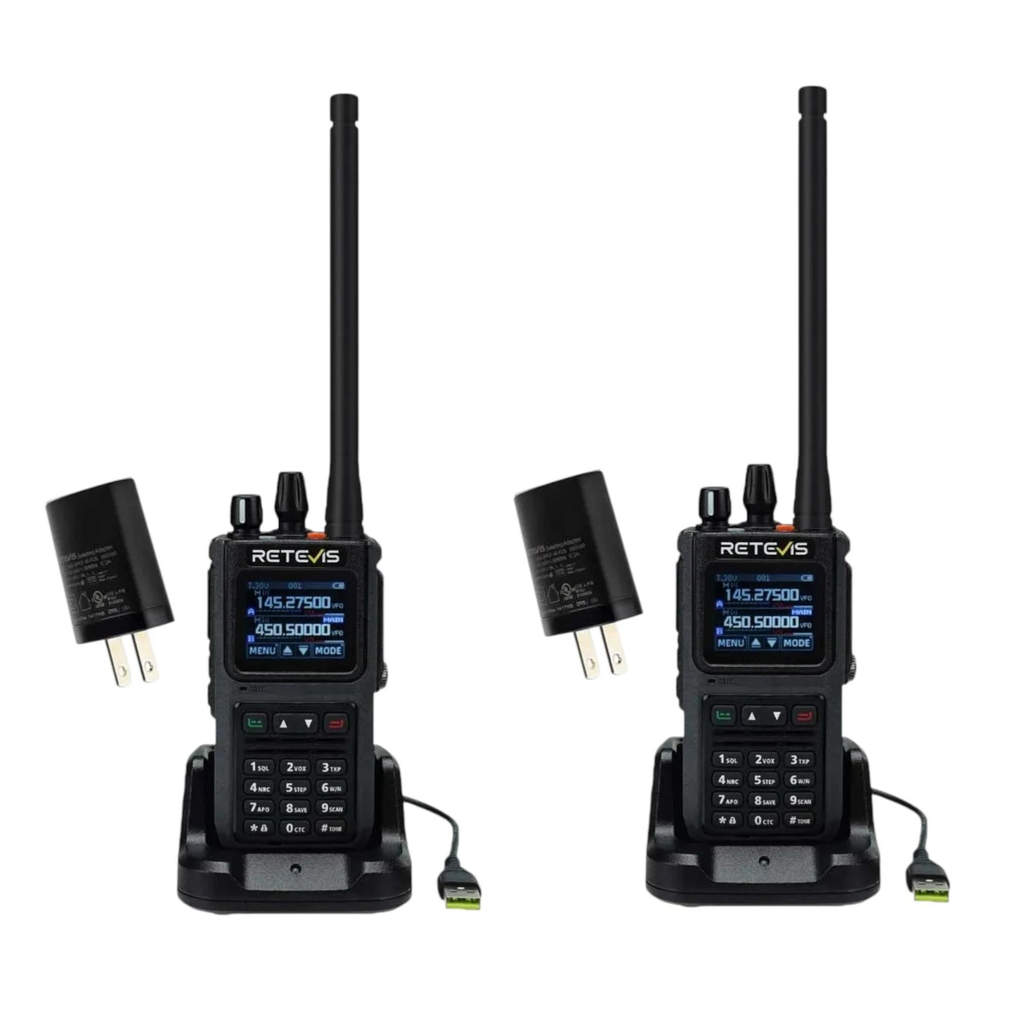 Par de radios walkie talkie Retevis C1 Sumergible Banda dual UHF/VHF 5W Uso rudo Analógico