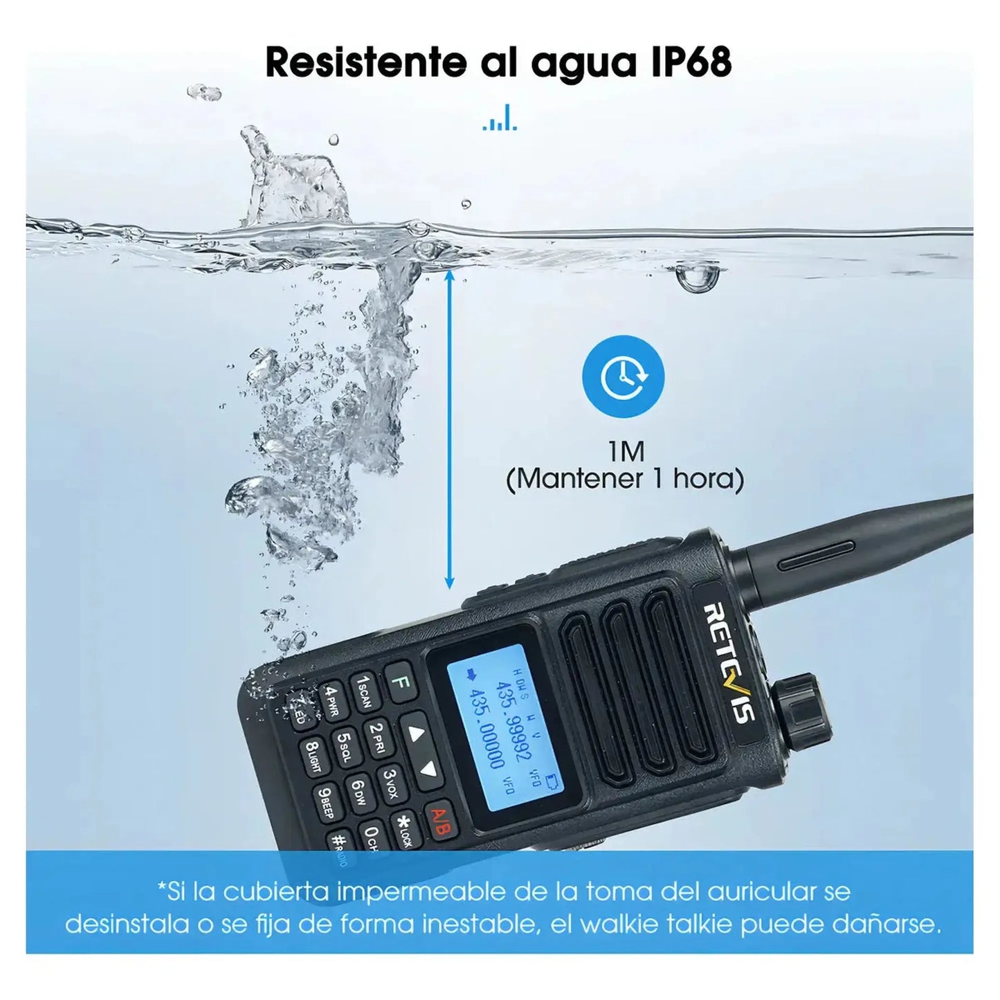 Radio walkie talkie Retevis RA89 Sumergible Banda UHF/VHF/FM 10W de potencia analógico