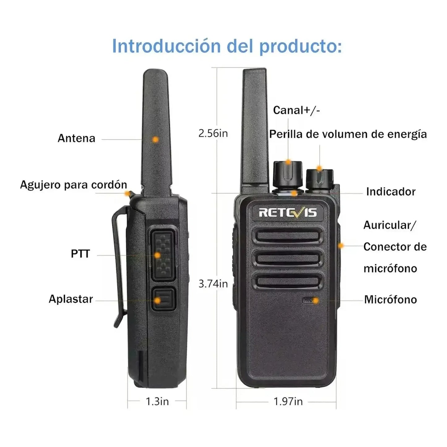 Par Radios Walkie Talkie Retevis RT68 UHF Analógico 2W 16 canales