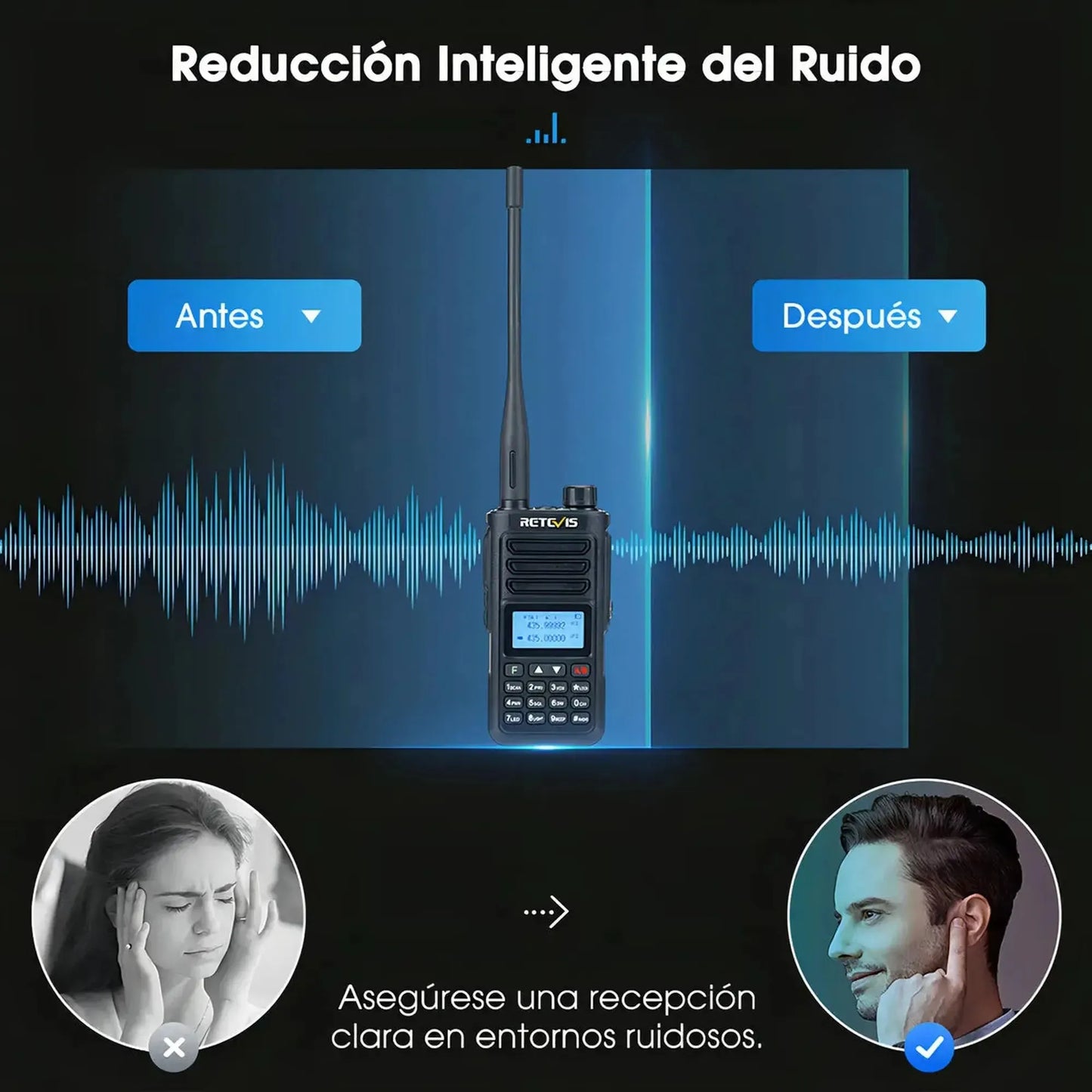 Radio walkie talkie Retevis RA89 Sumergible Banda UHF/VHF/FM 10W de potencia analógico