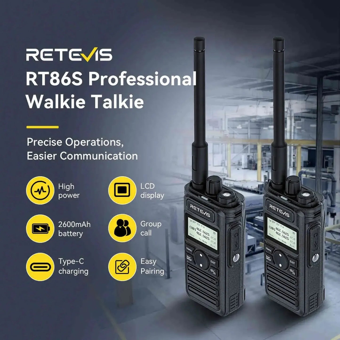 Par radios walkie talkie Retevis RT86S UHF 10W Analógico 16 canales