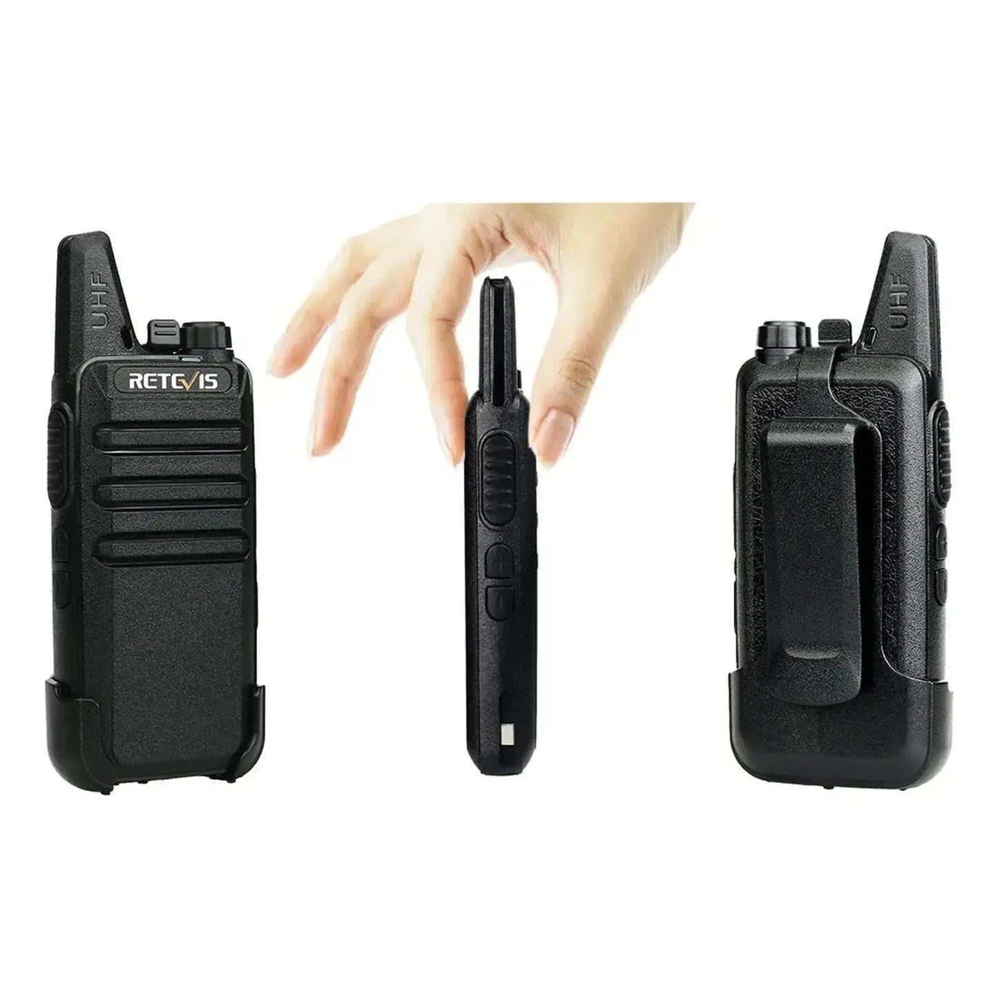 Par radios walkie talkie Retevis RT22 UHF Analógico 2W 16 canales incluye manos libres