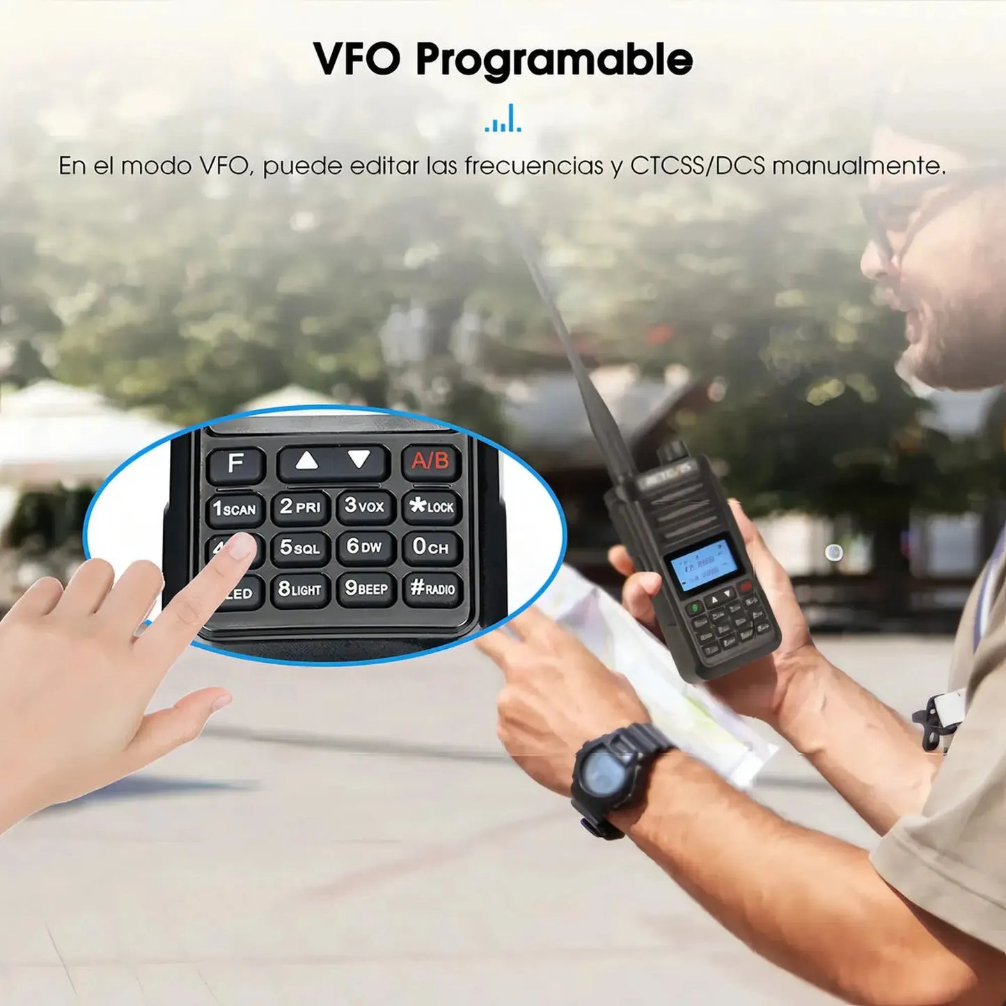 Radio walkie talkie Retevis RA89 Sumergible Banda UHF/VHF/FM 10W de potencia analógico