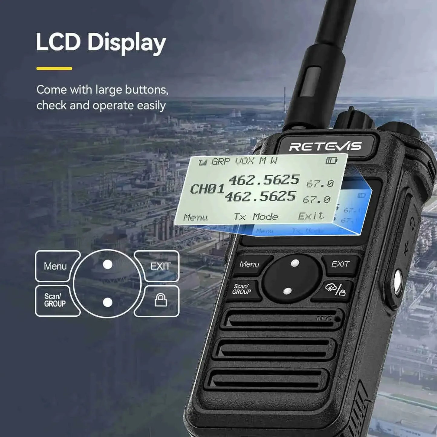 Par radios walkie talkie Retevis RT86S UHF 10W Analógico 16 canales