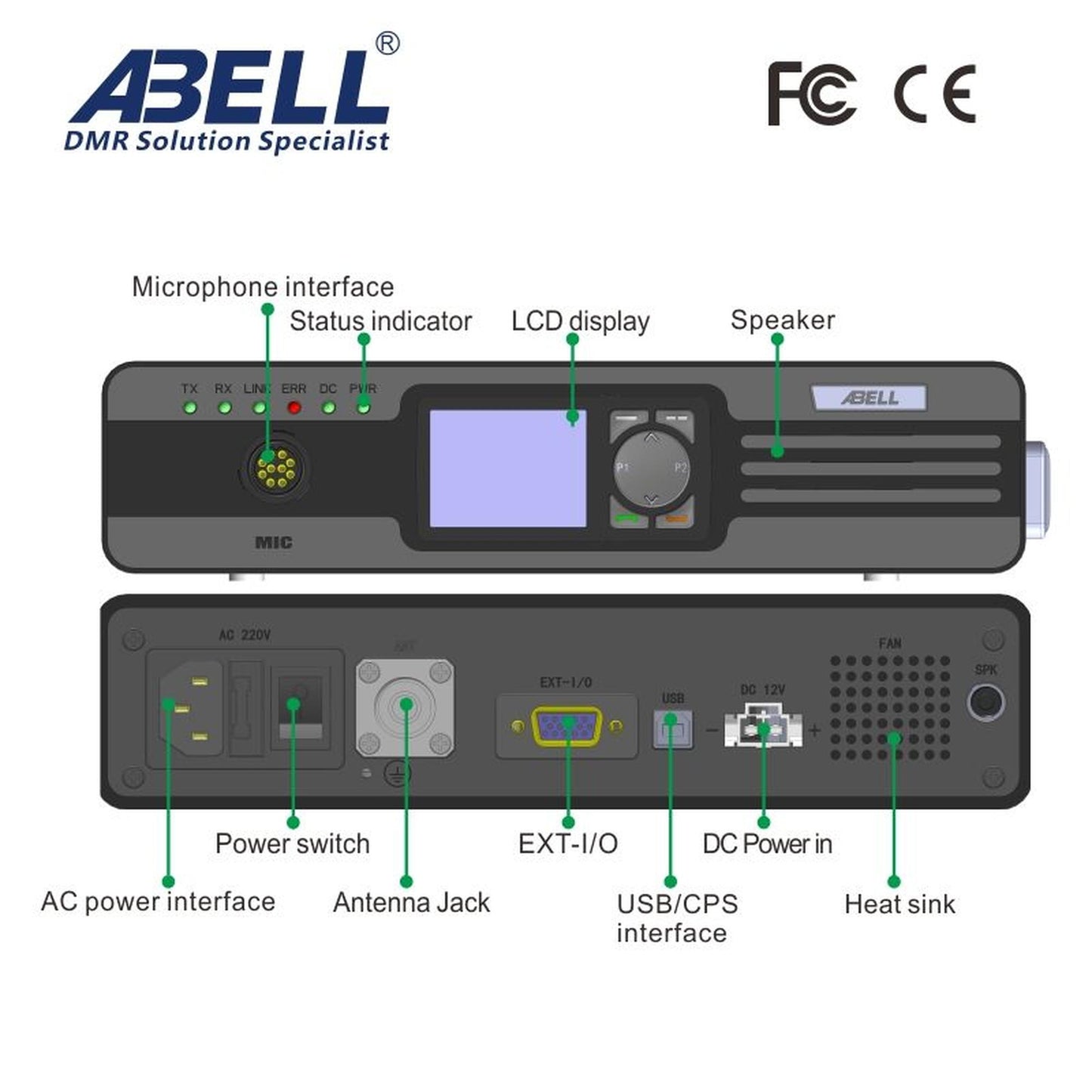 Repetidor de frecuencia Abell R5020-400 UHF 400-470MHz Protocolo ETSI TDMA DMR