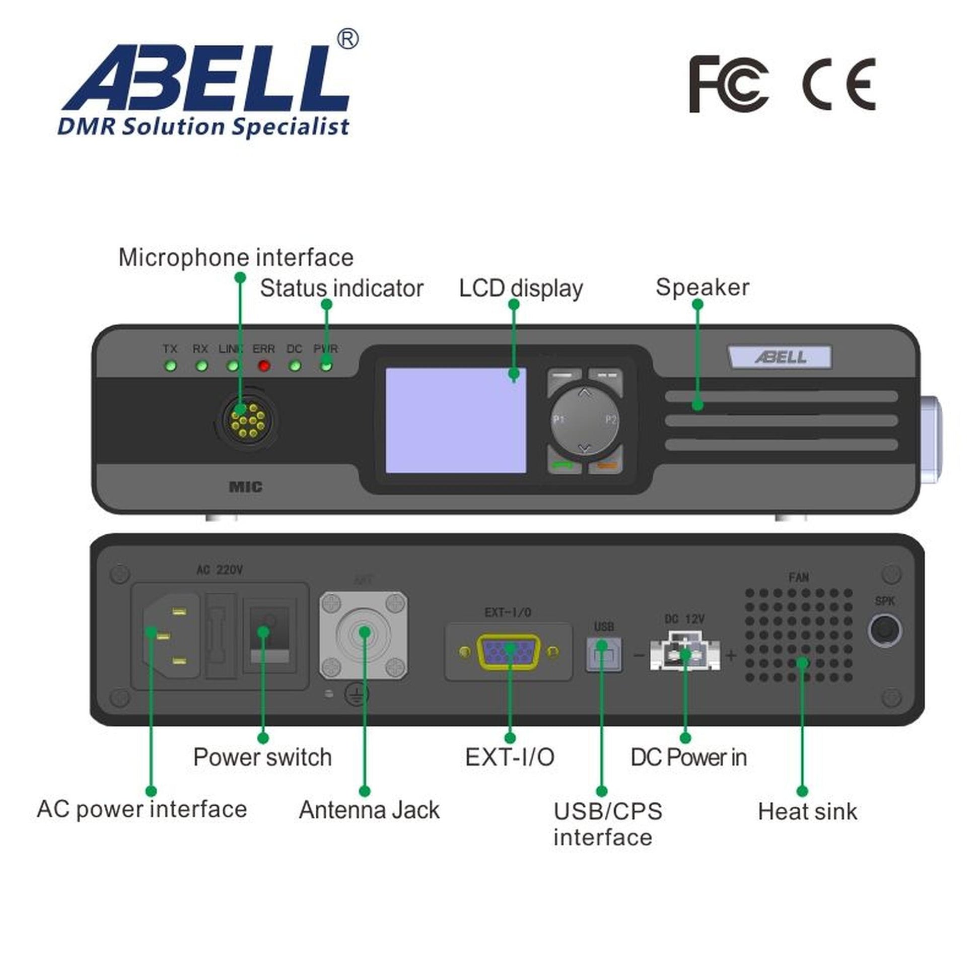 Repetidor de frecuencia Abell R5020-400 UHF 400-470MHz Protocolo ETSI TDMA DMR