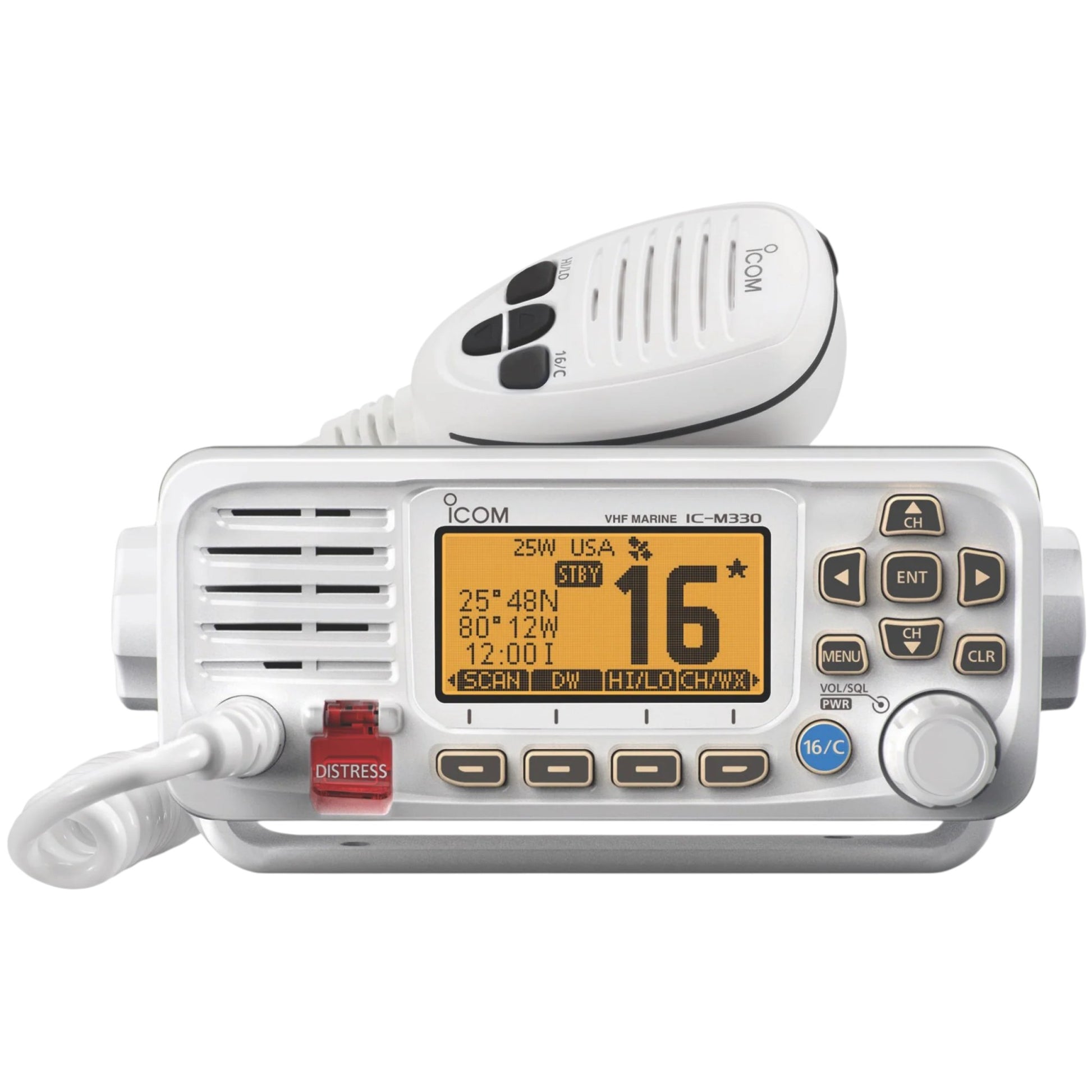 Radio Móvil Marino iCom IC-M330W GPS interconstruido clase D DSC 25W IPX7 incluye micrófono