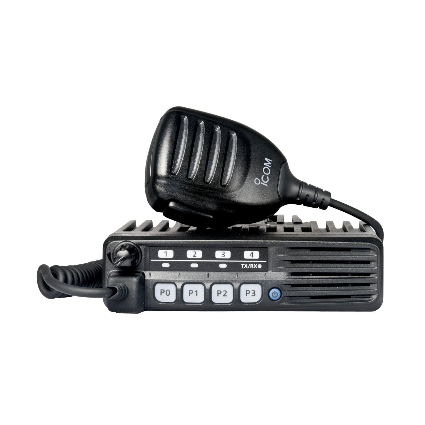 Radio Móvil iCom Analógico UHF 400-470 MHz 50 W de potencia con micrófono, cable de corriente y bracket.