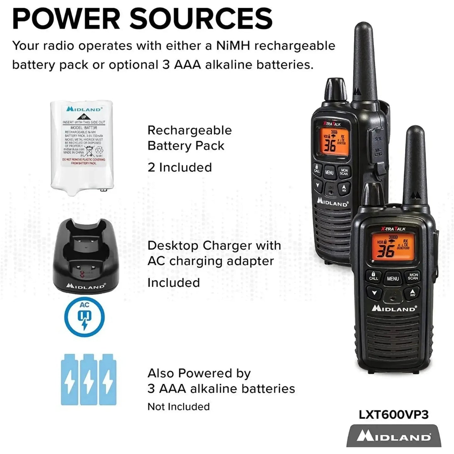 Radios Walkie Talkie Midland LXT600VP3 48km 36 canales GMRS FRS