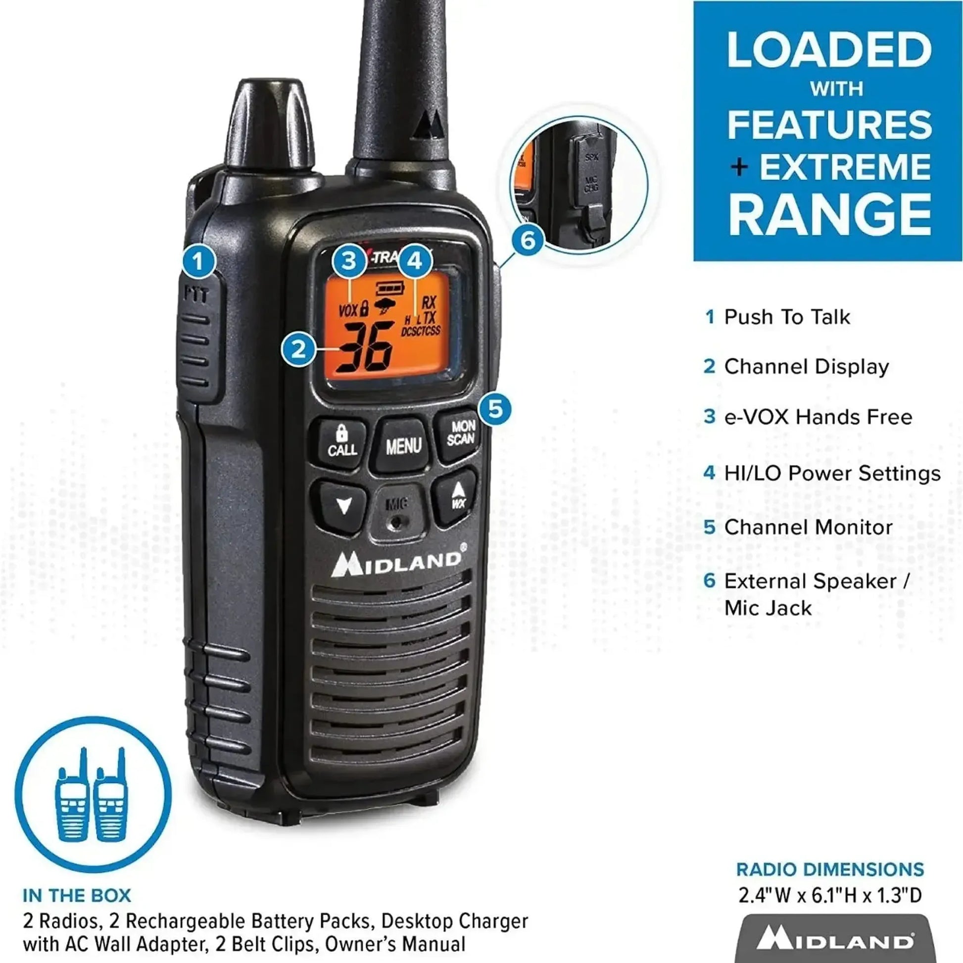 Radios Walkie Talkie Midland LXT600VP3 48km 36 canales GMRS FRS