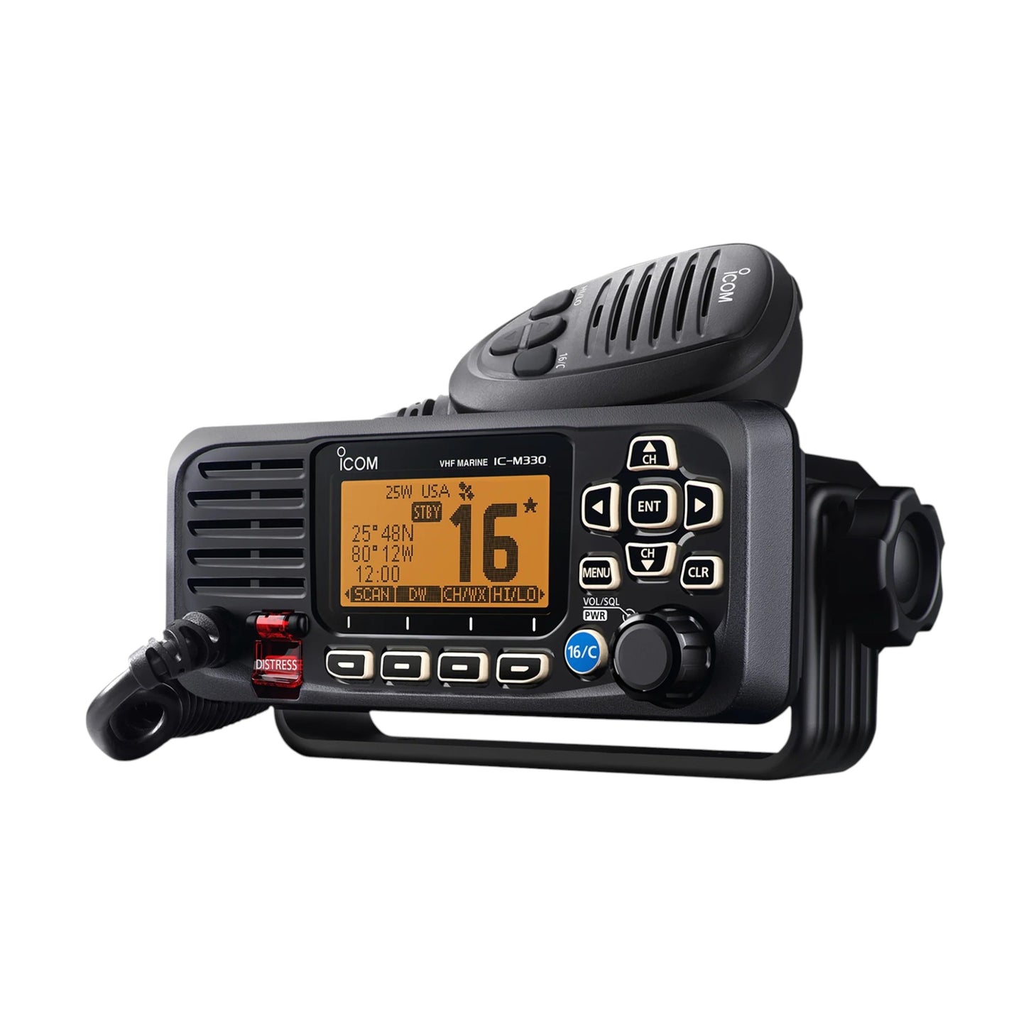 Radio Móvil Marino iCom IC-M330GB GPS interconstruido clase D DSC 25W IPX7 incluye micrófono