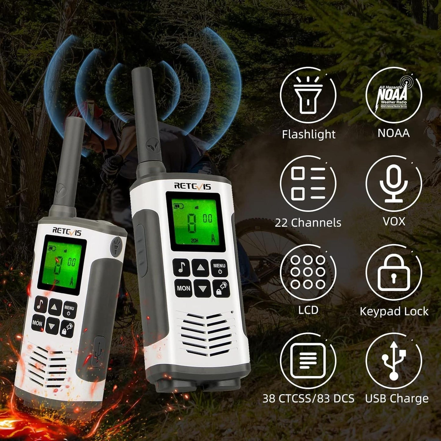 Par radios walkie talkie Retevis RT45 Eztalk GMRS FRS 22 canales