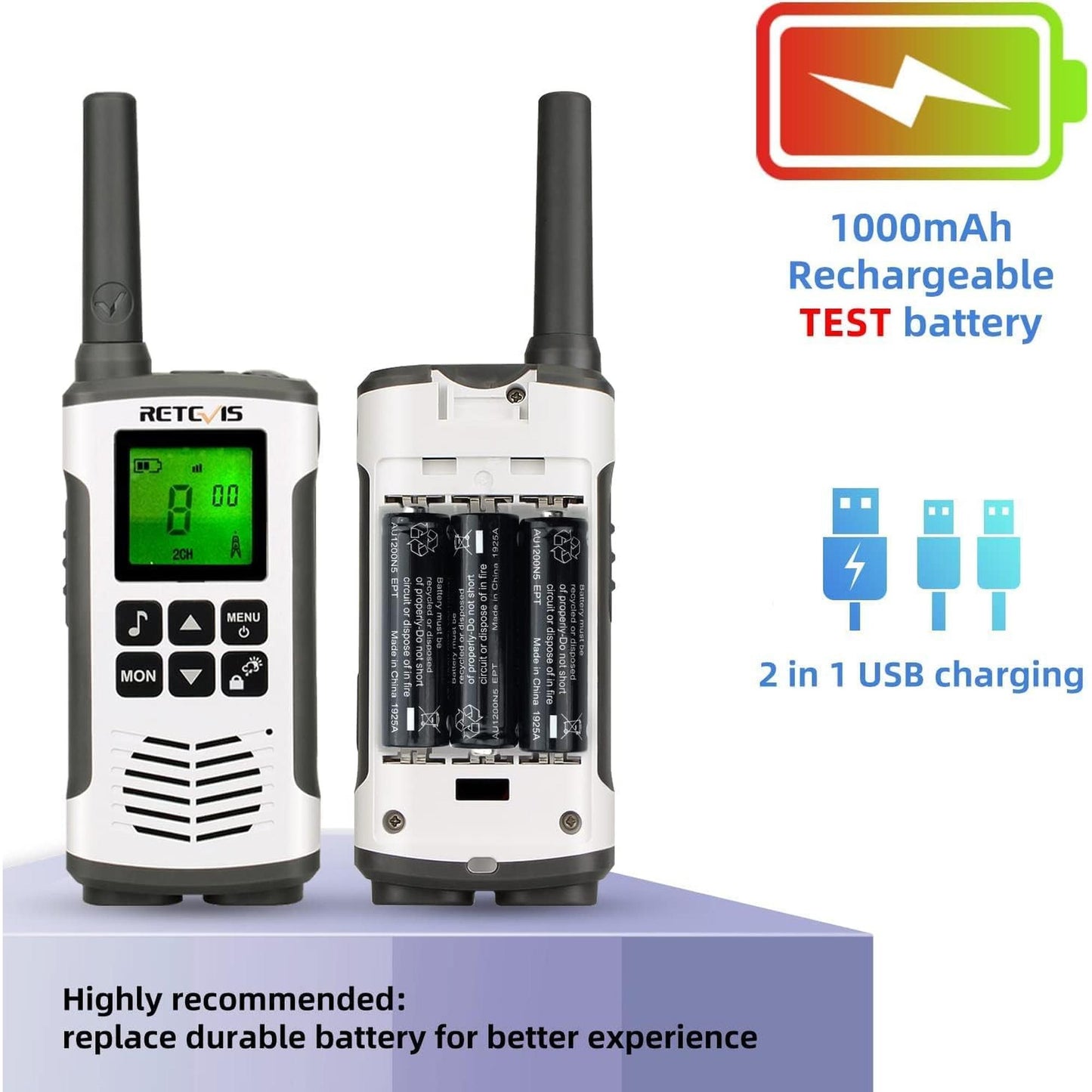 Par radios walkie talkie Retevis RT45 Eztalk GMRS FRS 22 canales