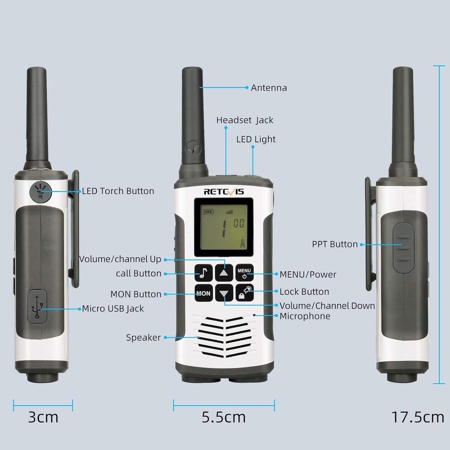 Par radios walkie talkie Retevis RT45 Eztalk GMRS FRS 22 canales
