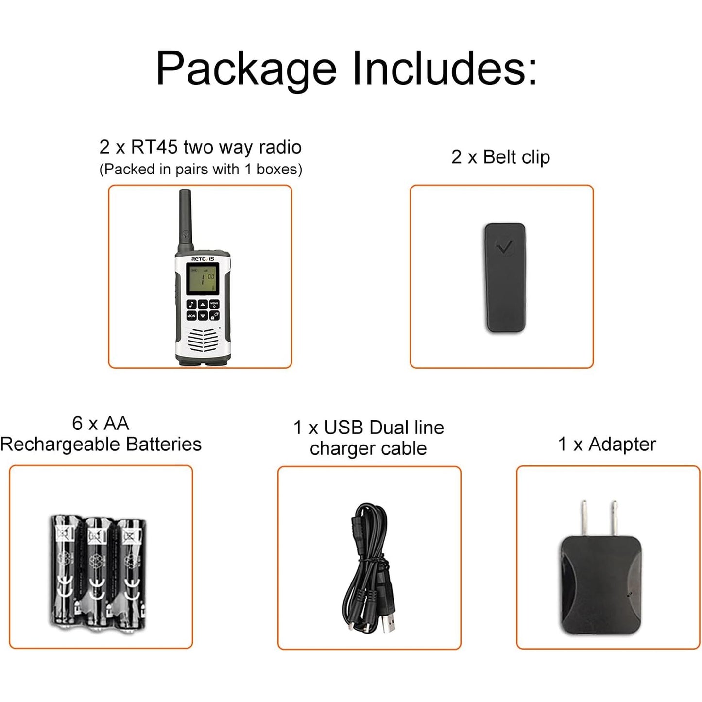 Par radios walkie talkie Retevis RT45 Eztalk GMRS FRS 22 canales