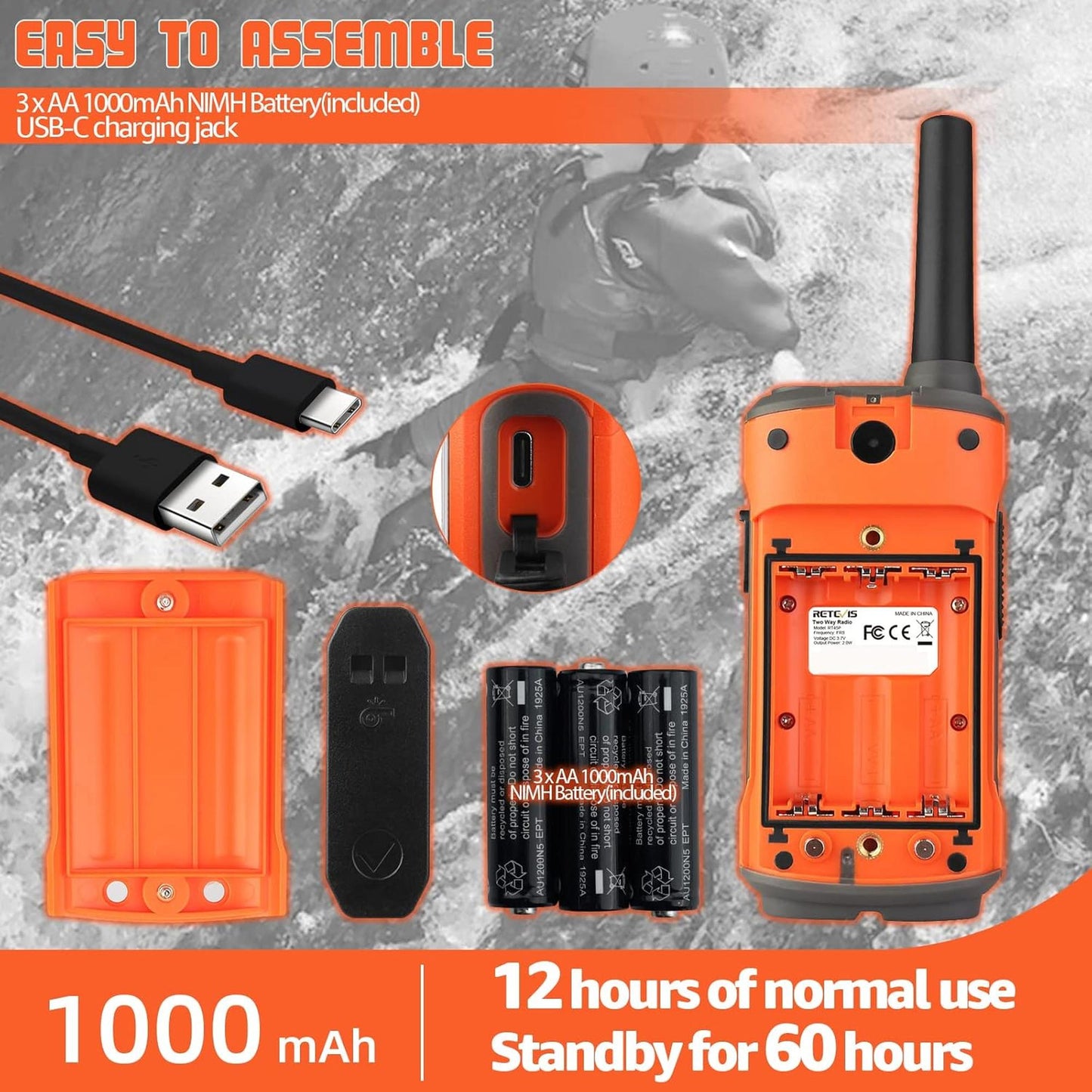 Par radios walkie talkie Retevis RT45P Sumergibles GMRS FRS 22 canales