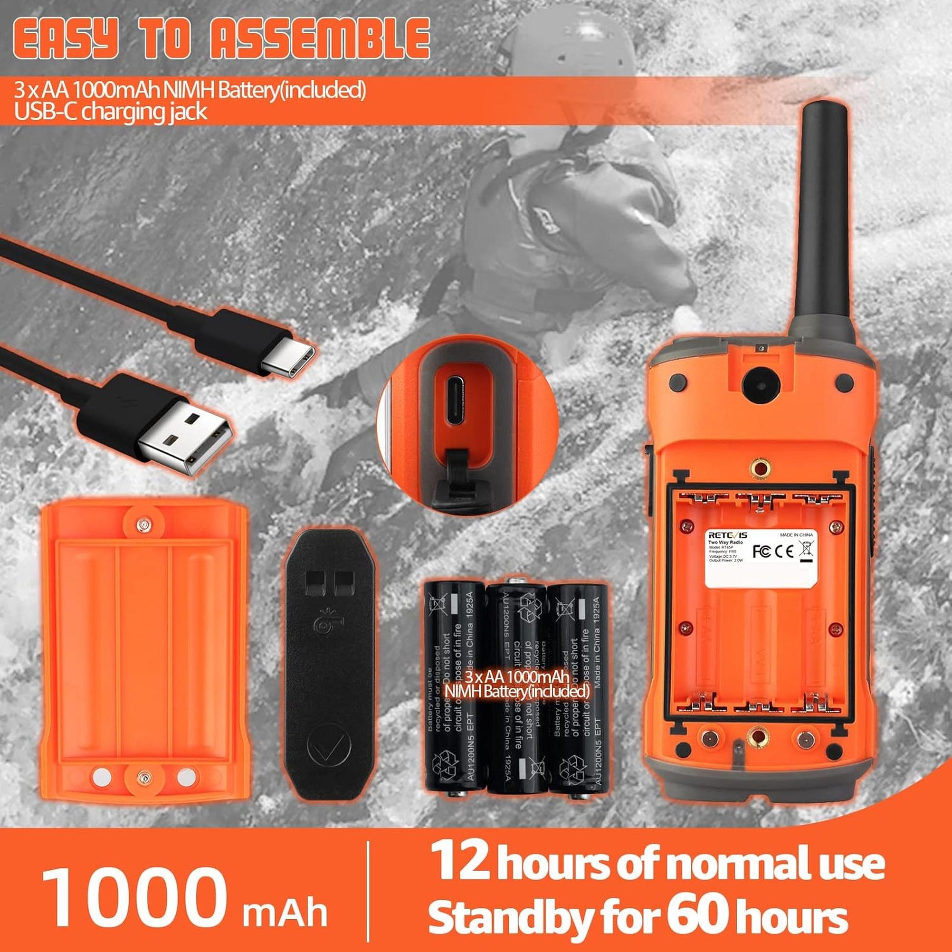 Par radios walkie talkie Retevis RT45P Sumergibles GMRS FRS 22 canales