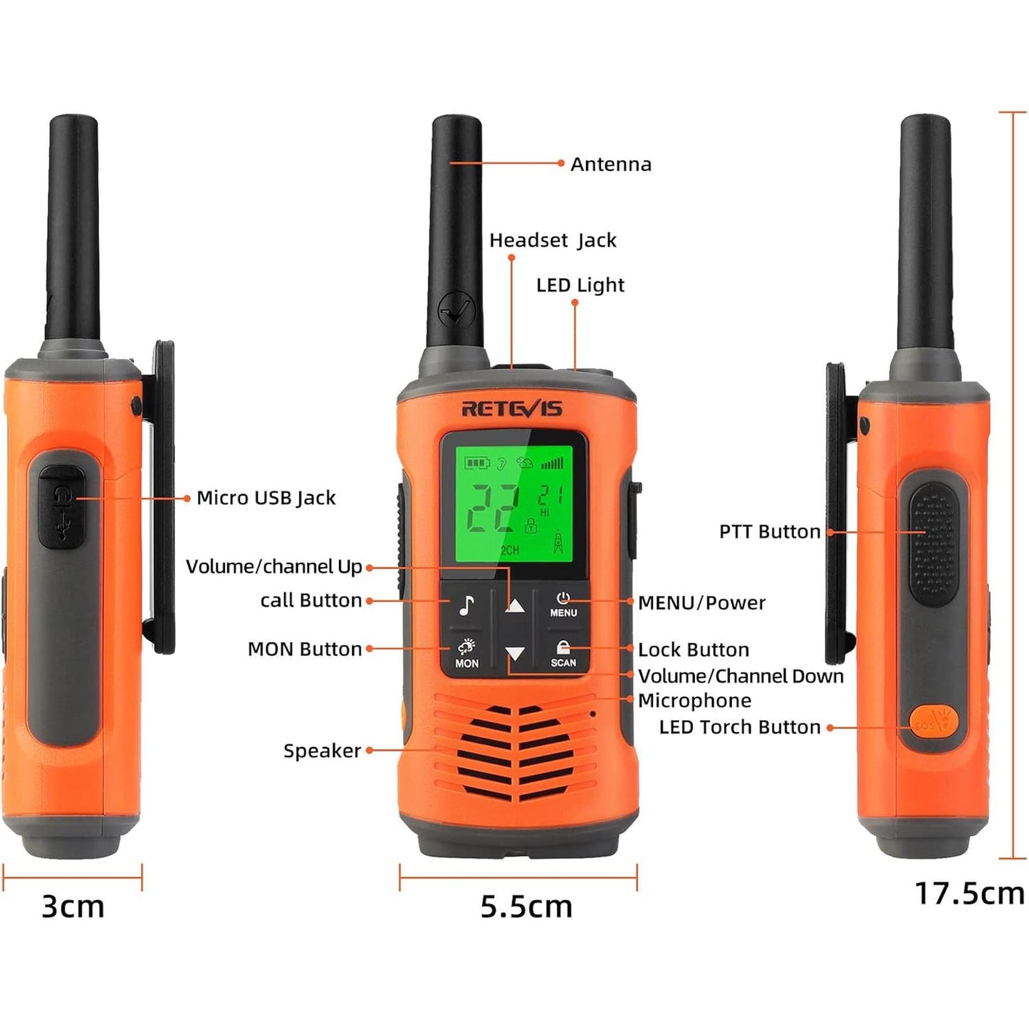 Par radios walkie talkie Retevis RT45P Sumergibles GMRS FRS 22 canales