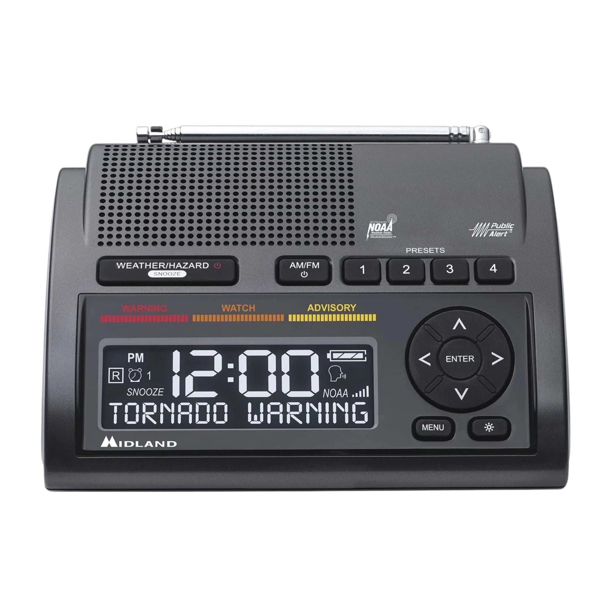 Radio meteorológico Midland con alerta sísmica WR400 Sirena cobertura SASMEX