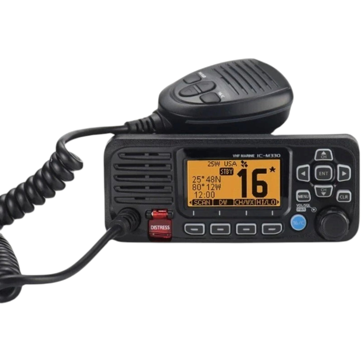 Radio Móvil Marino iCom IC-M330B clase D DSC 25W IPX7 incluye micrófono